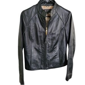 Wilsons| Women’s Black Leather Modern Fit Zip Front Jacket -Size L